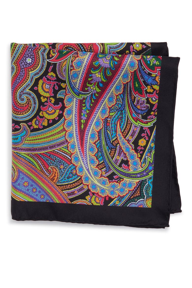 Paisley Silk Pocket Square, Main, color, BLACK