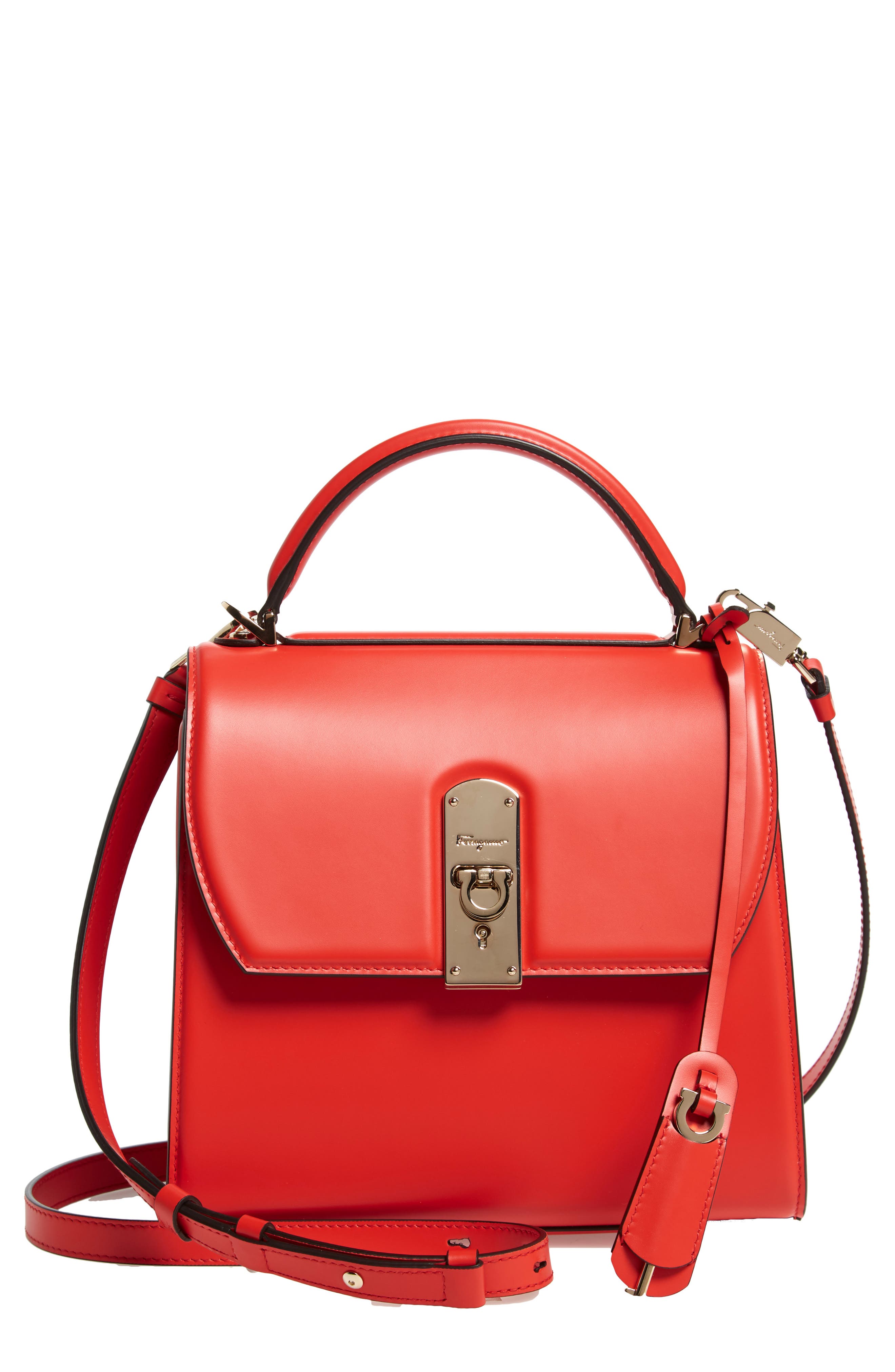 Salvatore Ferragamo Medium Leather Top Handle Bag, Main, color, ARID CORAL
