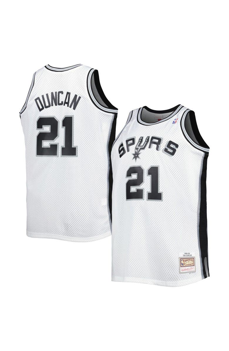 Mitchell & Ness Men's Mitchell & Ness Tim Duncan White San Antonio Spurs Big & Tall Hardwood Classics 1998/99 Swingman Jersey, Main, color,
