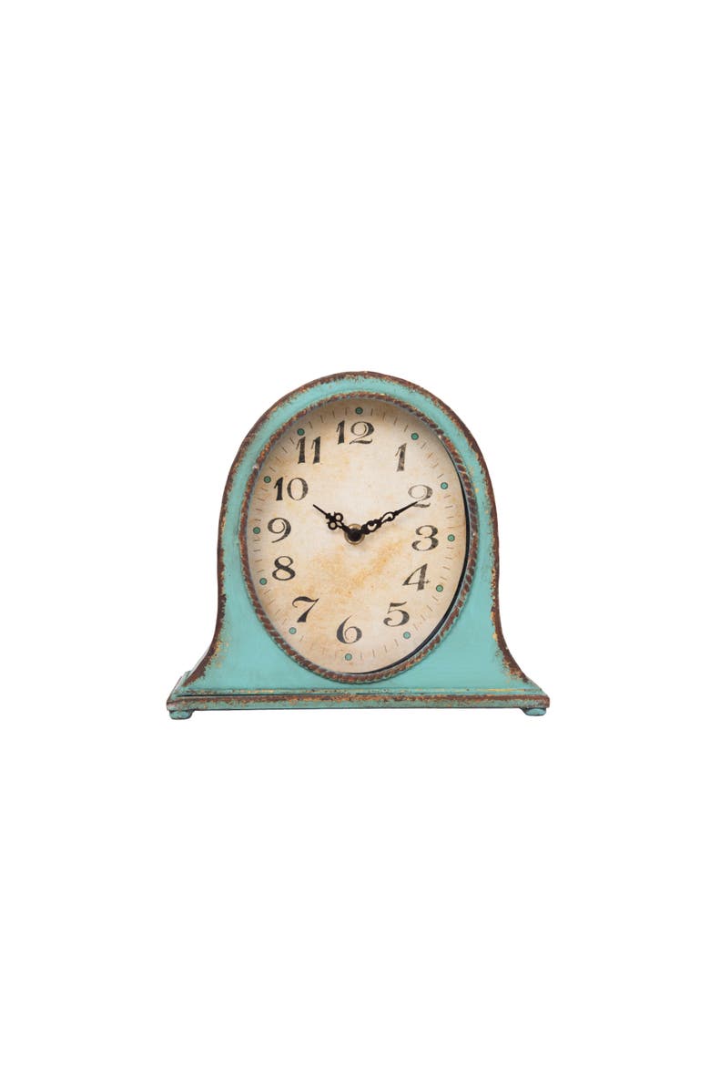 Storied Home Decorative Metal Mantel Clock, Aqua Blue, Main, color, Blue