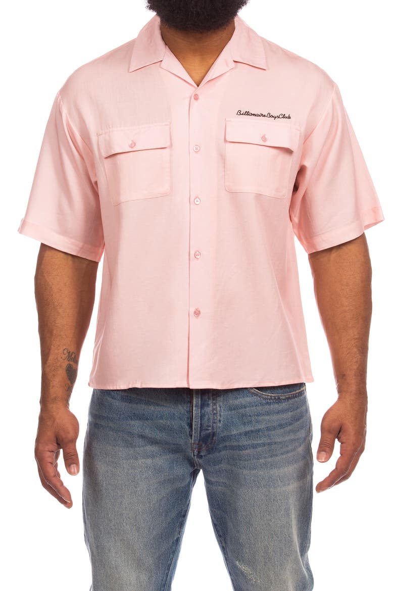 BB Tip Top Logo Appliqué Camp Shirt, Main, color, STRAWBERRY CREAM