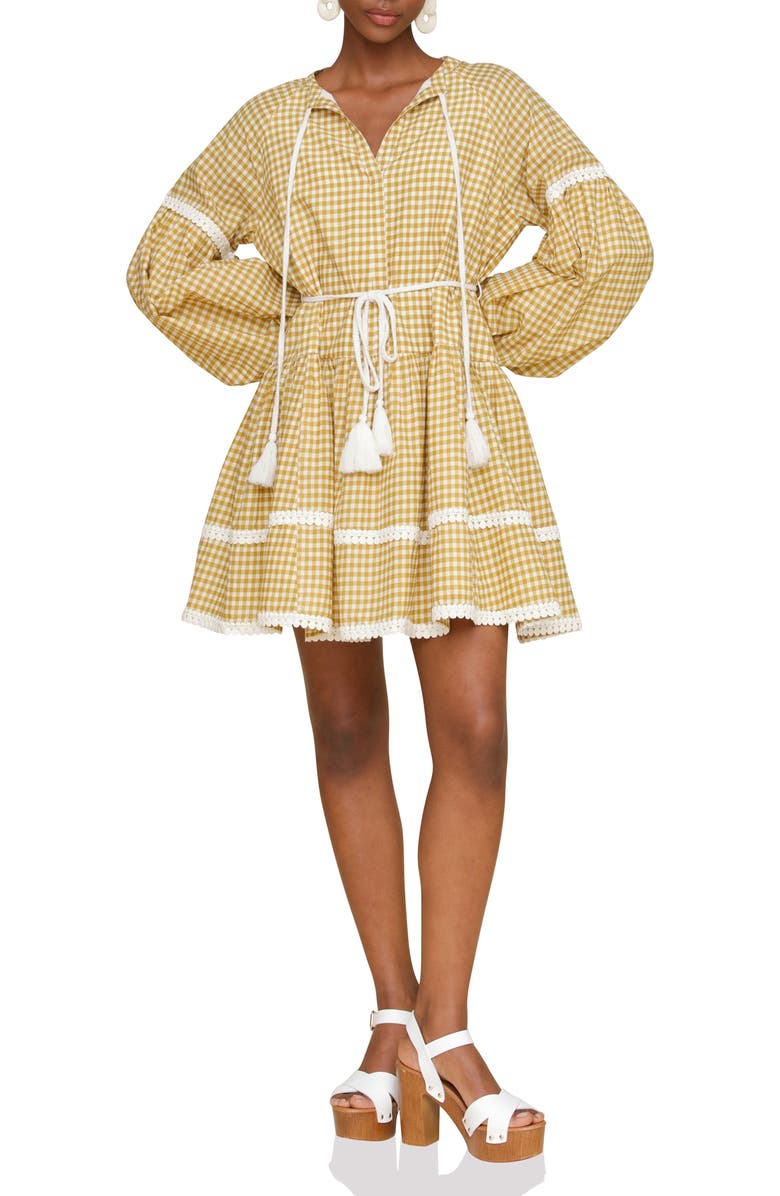 Avec Les Filles Gingham Print Long Sleeve Minidress, Alternate, color, Olio Gingham