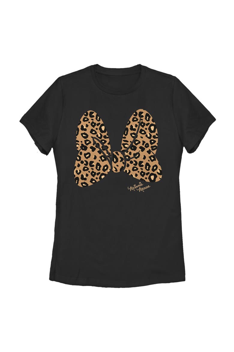 Women's Mickey & Friends Cheetah Print Minnie Mouse Bow  Graphic T-Shirt, Main, color, Black