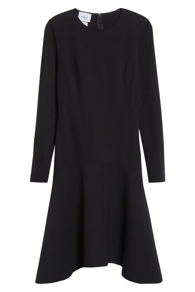 Long Sleeve Asymmetric Midi Dress, Alternate, color, BLACK