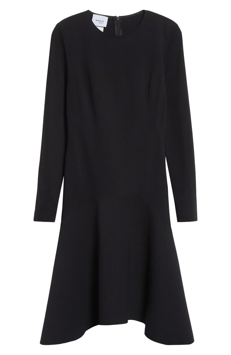Akris punto Long Sleeve Asymmetric Midi Dress, Alternate, color, Black