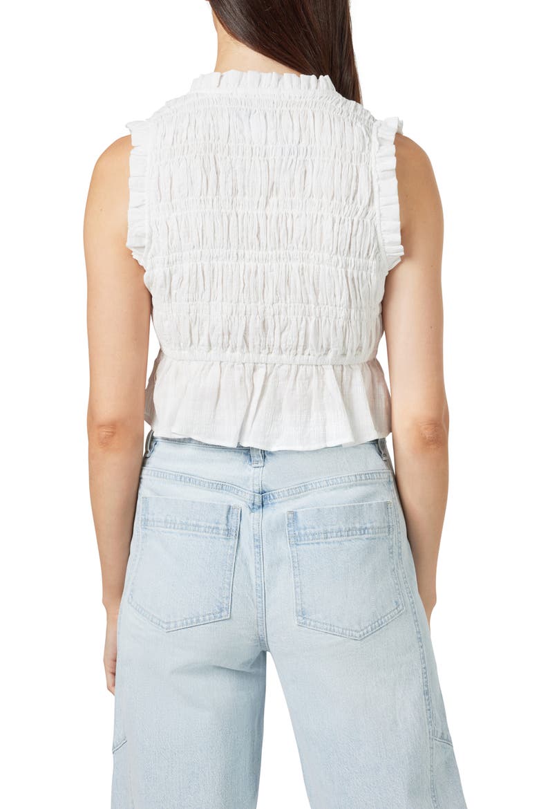 Cotton Shirred Tie Front Top, Alternate, color, WHITE