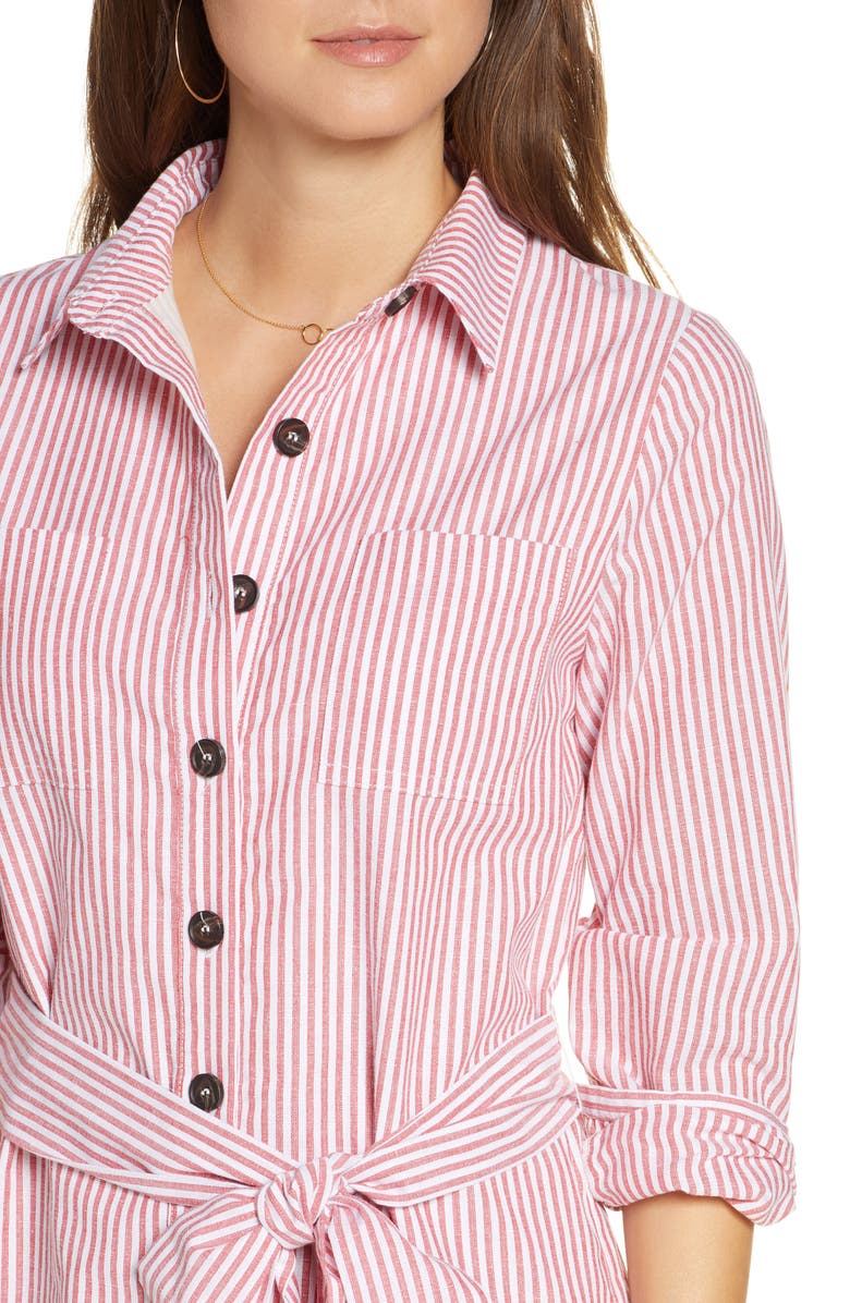 1901 Stripe Belted Shirtdress, Alternate, color, Red- White