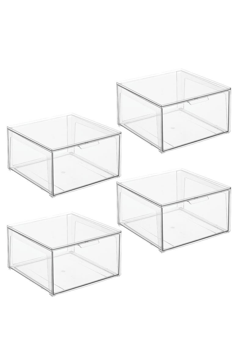 mDesign Plastic Stacking Closet Storage Organizer Bin with Drawer, 14 x 14 x 8 - 4 Pack, Main, color, 