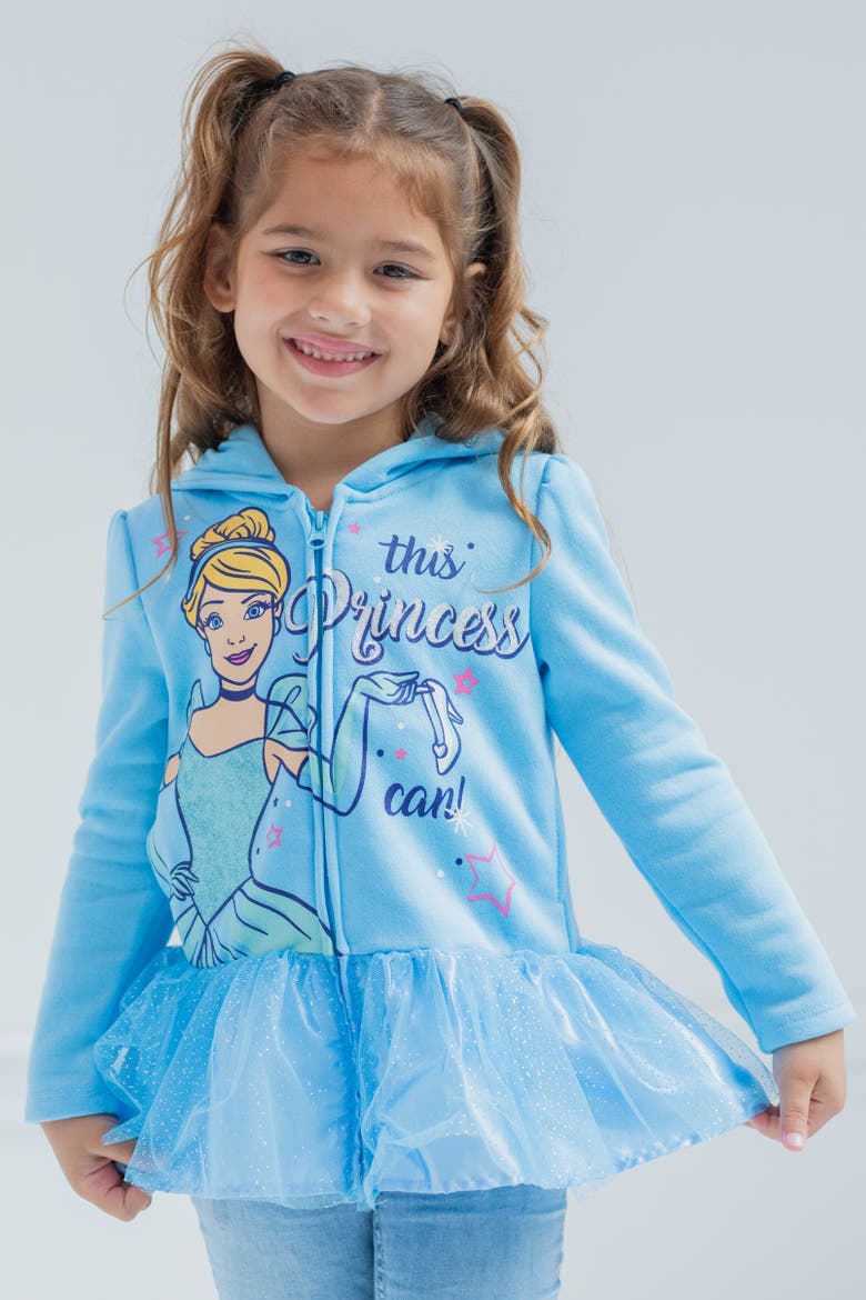 Princess Zip-Up Hooded Sweatshirt, Alternate, color, Cinderella Light Blue