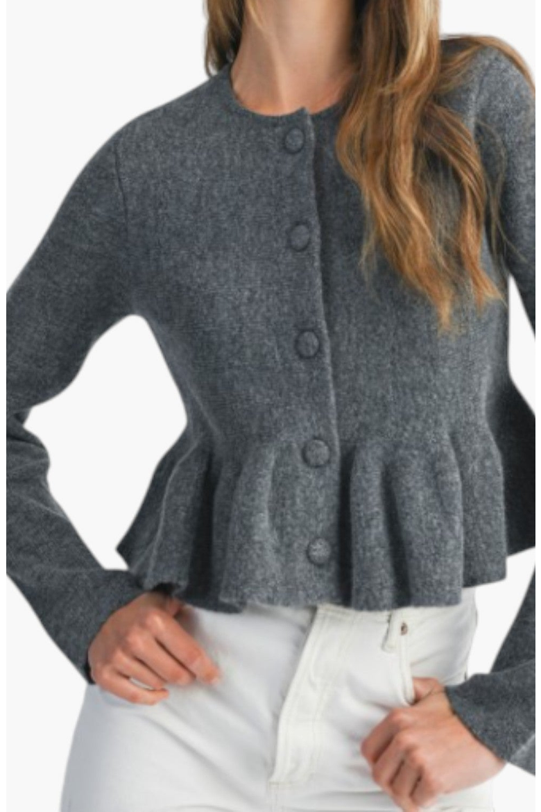 Button-Up Peplum Cardigan, Alternate, color, Grey
