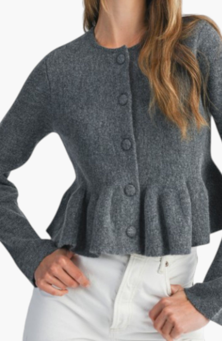 Modenaire Button-Up Peplum Cardigan, Alternate, color, Grey