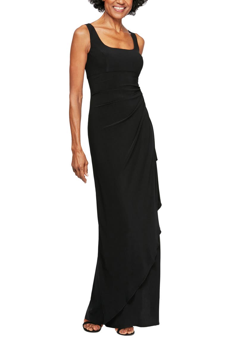 Ruched Gown with Bolero, Alternate, color, BLACK