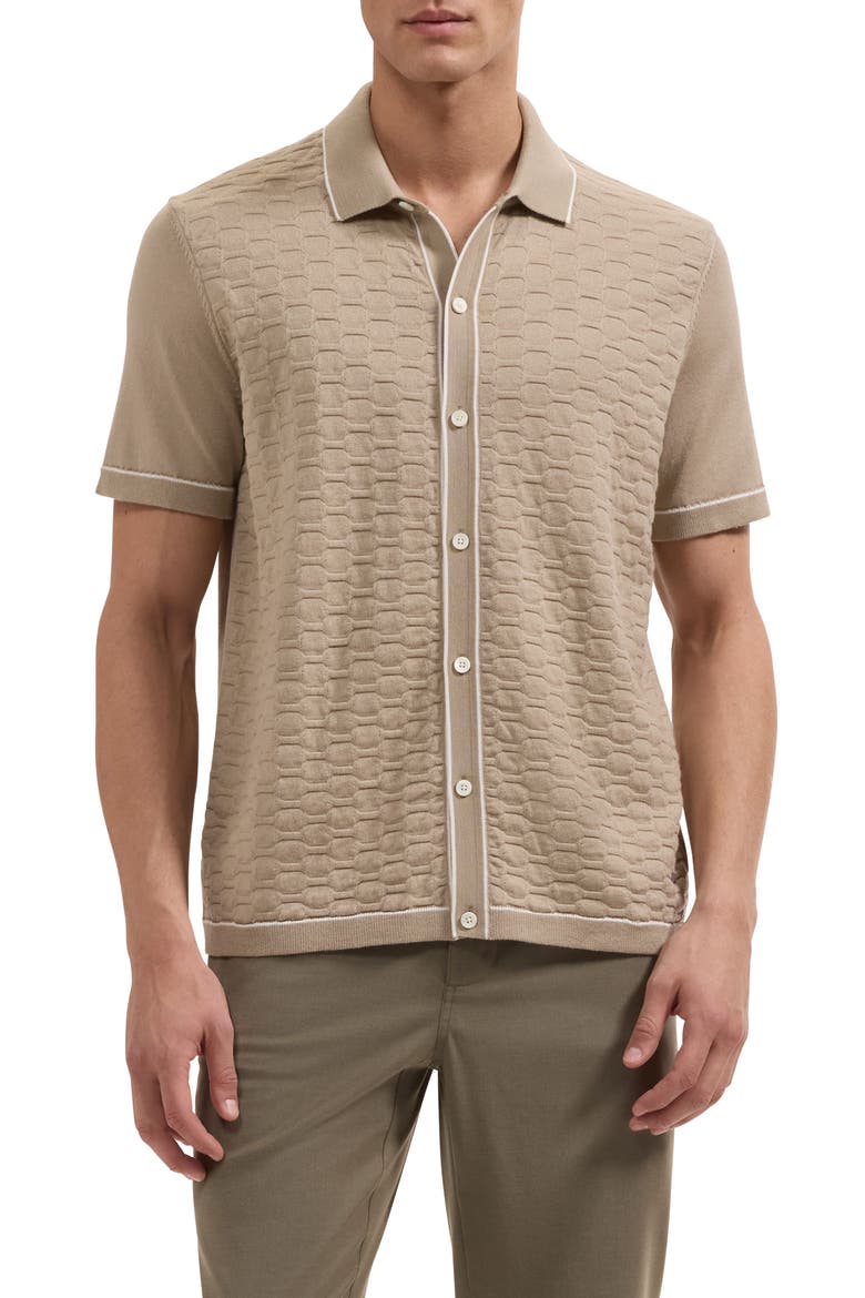 Short Sleeve Full Button Sweater, Main, color, COBBLESTONE
