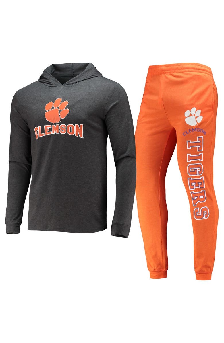 CONCEPTS SPORT Men's Concepts Sport Orange/Heather Charcoal Clemson Tigers Meter Long Sleeve Hoodie T-Shirt & Jogger Pajama Set, Alternate, color, Orange