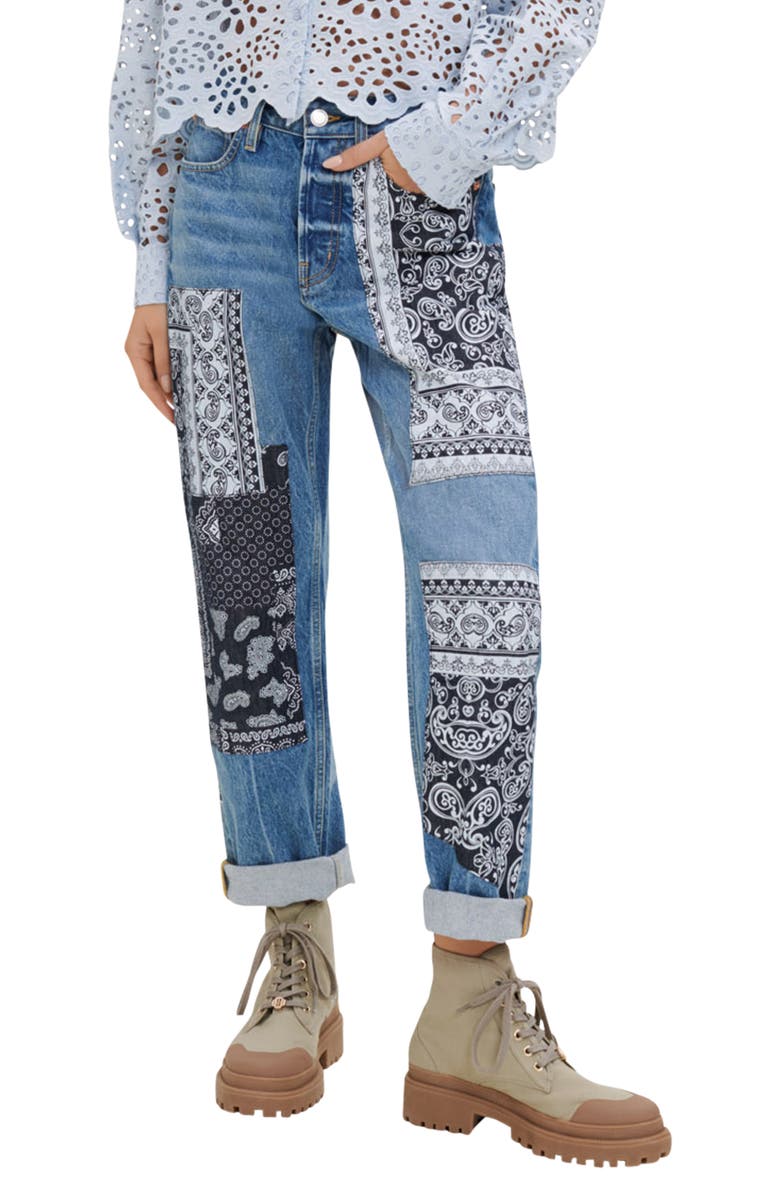 maje Pandana Patchwork Jeans, Main, color,