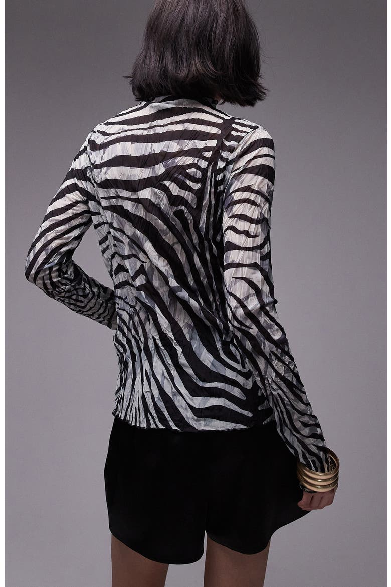 Zebra Print Funnel Neck Long Sleeve Top, Alternate, color, BLACK