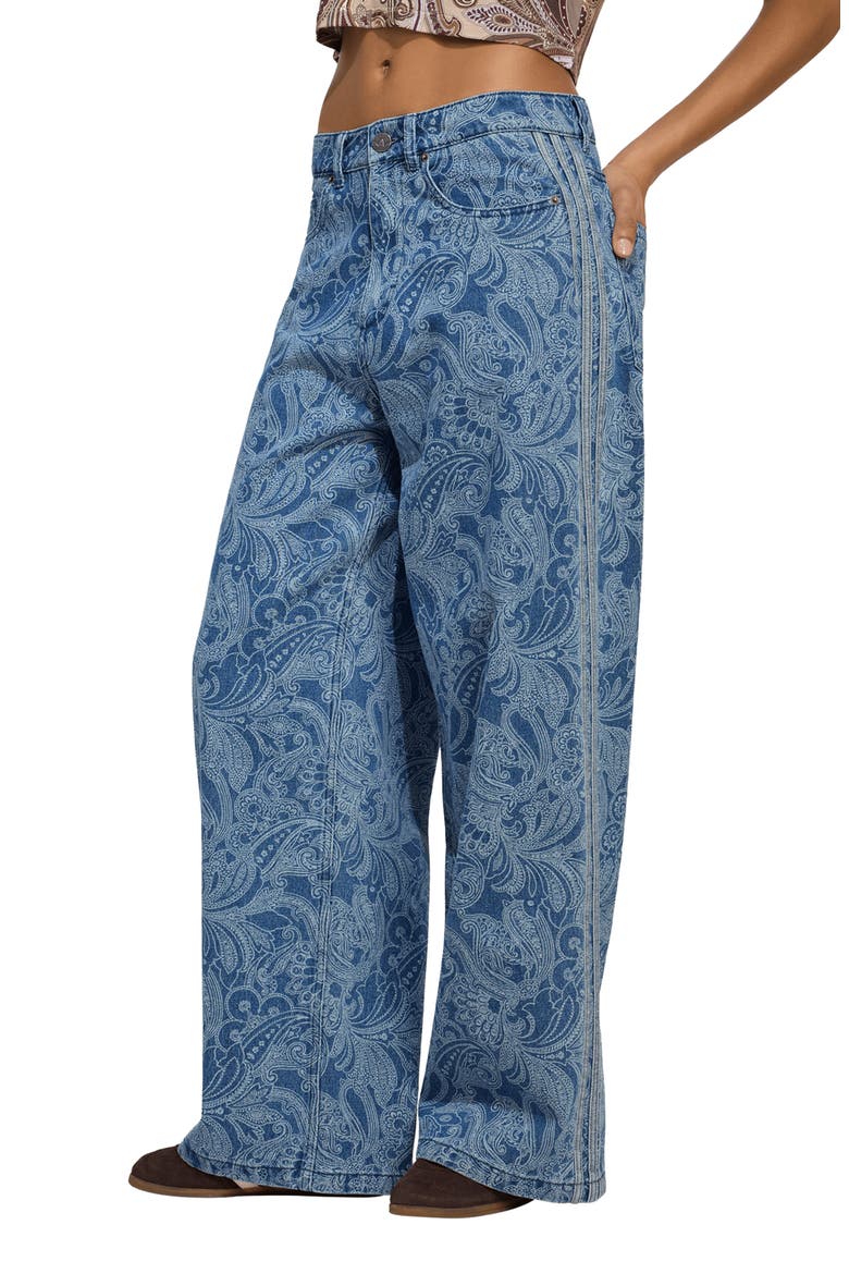 Paisley Print Straight Leg Jeans, Main, color, MEDIUM VINTAGE/ LIGHT DENIM