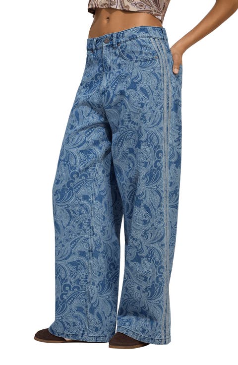Paisley Print Straight Leg Jeans