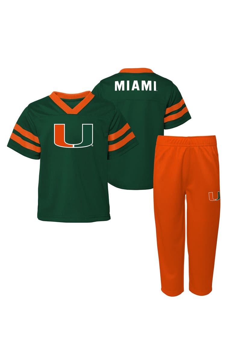 Outerstuff Toddler Outerstuff Green/Orange Miami Hurricanes Red Zone Two-Piece V-Neck Top and Pants Set, Main, color, Green