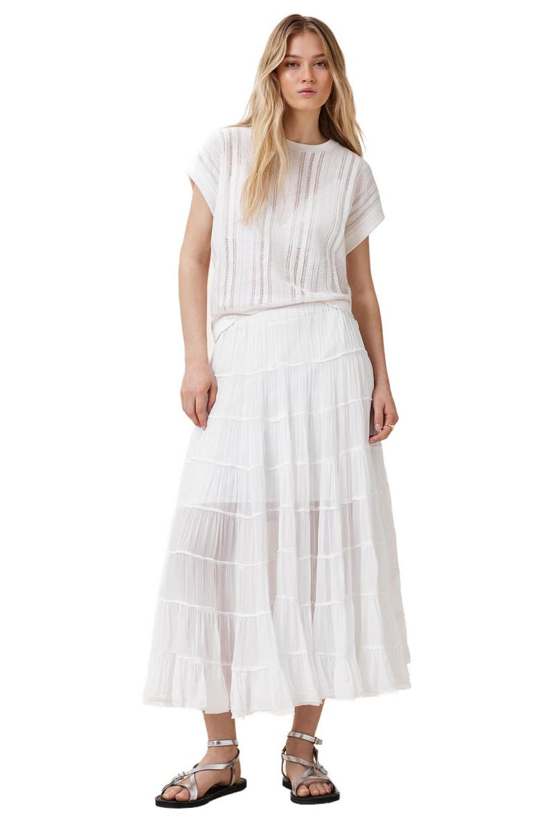 AllSaints Eva Tiered Midi Skirt, Alternate, color, Chalk White