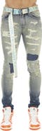 Cult of Individuality Punk Rip & Repair Super Skinny Stretch Jeans with Web Belt
