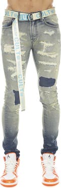 Cult of Individuality Punk Rip & Repair Super Skinny Stretch Jeans with Web Belt