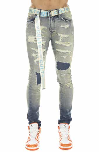 Punk Rip & Repair Super Skinny Stretch Jeans with Web Belt