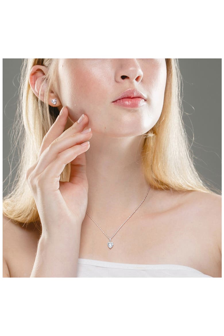 Sterling Silver Lab Created White Sapphire Heart Stud Earrings & Necklace Set, Alternate, color, SILVER