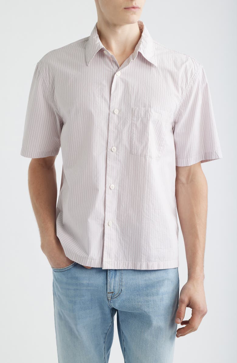 Madewell Mini Shirting Stripe Short Sleeve Cotton Poplin Shirt, Main, color, Mini Shirting Stripe