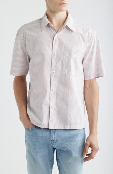 Mini Shirting Stripe Short Sleeve Cotton Poplin Shirt