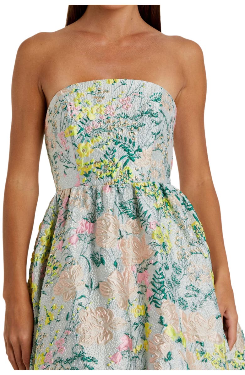 Mac Duggal Petite Floral Brocade Strapless A Line Gown, Alternate, color, Pastel Multi