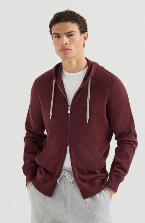Cashmere hooded knit sweatshirt with zipper