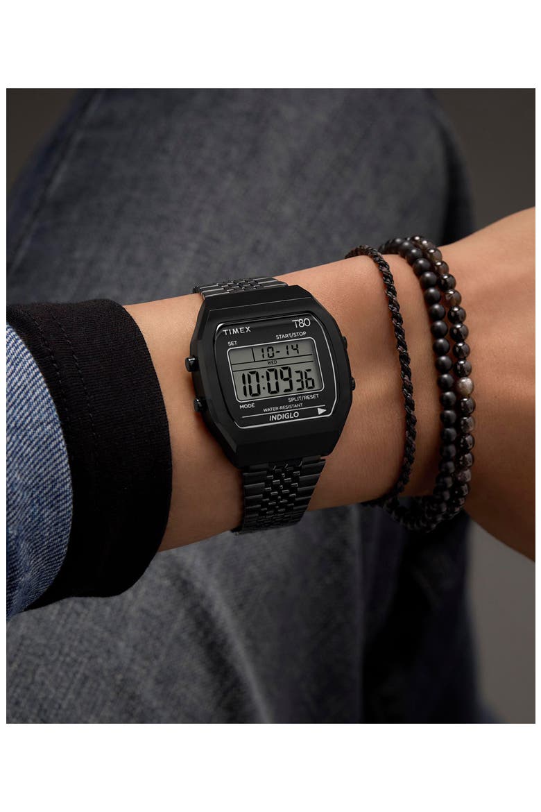 T80 Black Digital Stainless Steel Bracelet Watch, 36mm, Alternate, color, BLACK
