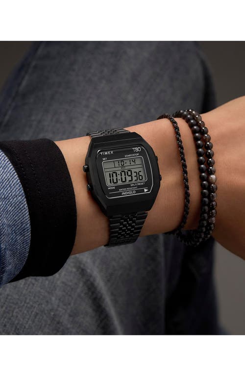 Timex ® T80 Black Digital Stainless Steel Bracelet Watch, 36mm In Black