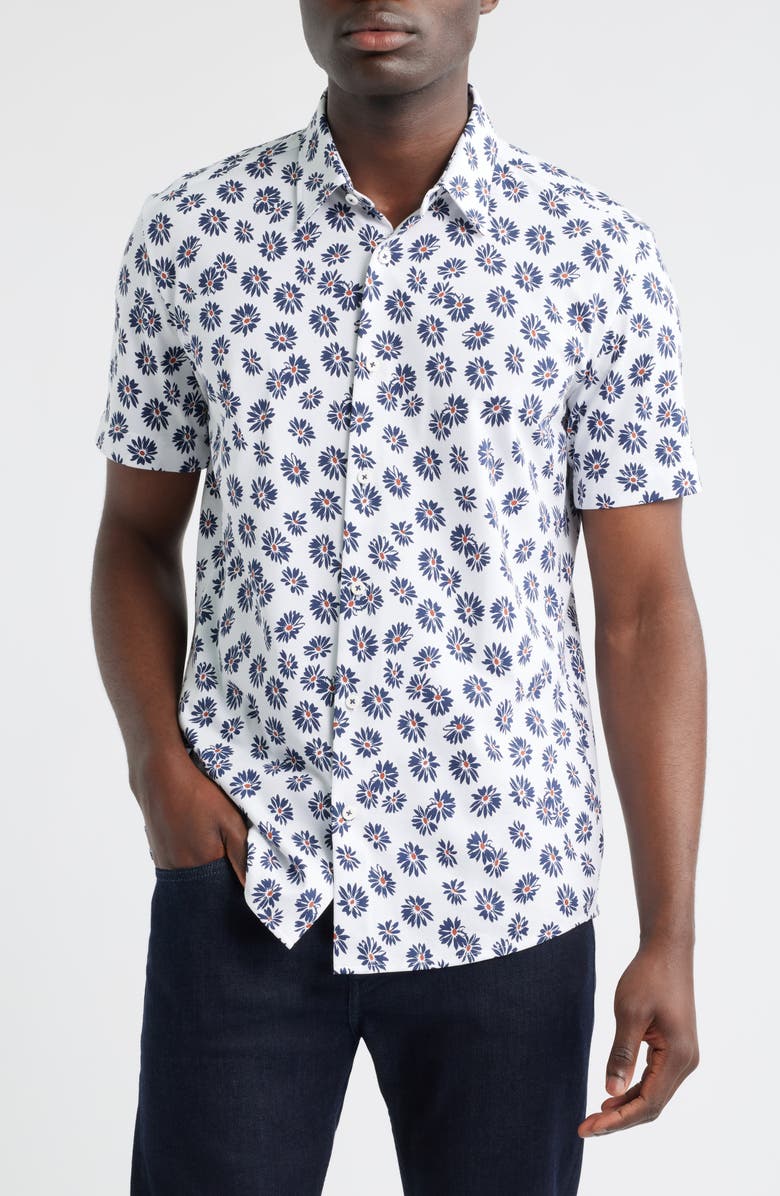 BOSS Roan Ken Floral Short Sleeve Button-Up Shirt, Main, color, Dark Blue
