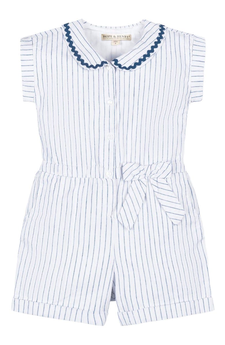 Hope & Henry Girls' Linen Collared Button Front Romper, Toddler, Alternate, color, White Court Pinstripe
