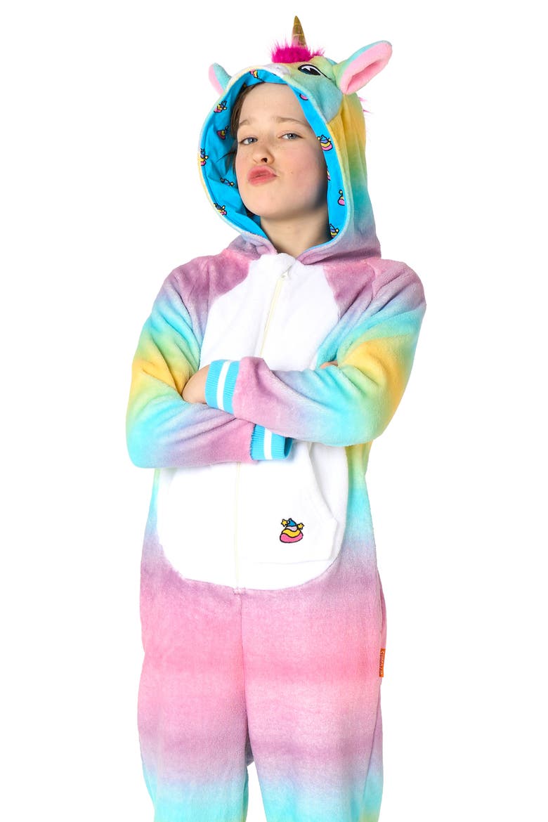 Kids' Unicorn One Piece Hooded Jumpsuit, Alternate, color, PINK MULTI