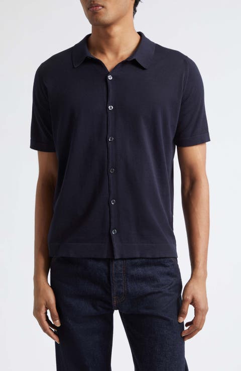 Folke Knit Short Sleeve Cotton Button-Up Shirt