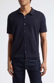 John Smedley Folke Knit Short Sleeve Cotton Button-Up Shirt