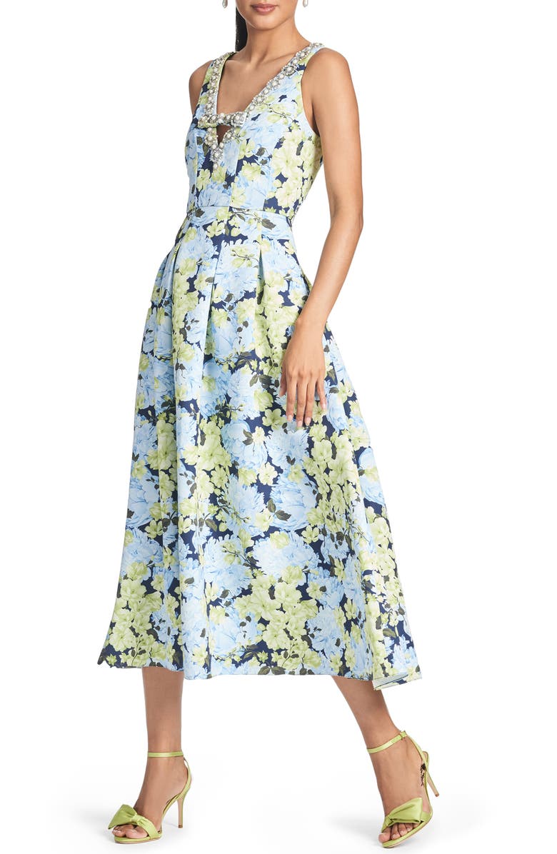 Sachin & Babi Millie Imitation Pearl & Crystal Detail Floral Cocktail Midi Dress, Main, color,