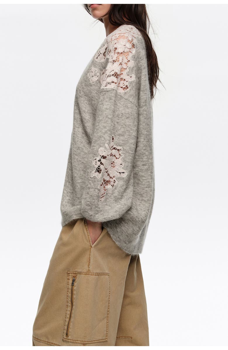 Bimba y Lola Long Lace Knit Cardigan, Alternate, color, Light Grey