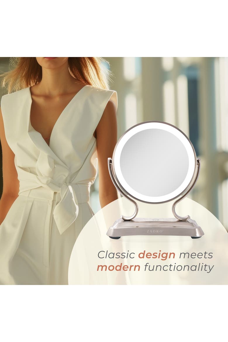 Glamour Lighted Makeup Mirror with 5X/1X Magnification, Alternate, color, Satin Nickel