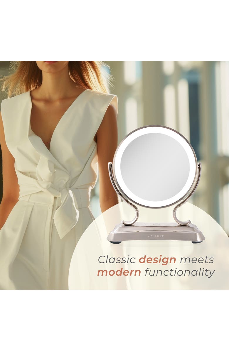 Zadro Glamour Lighted Makeup Mirror with 5X/1X Magnification, Alternate, color, Satin Nickel