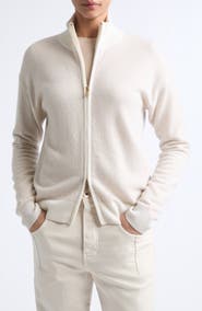 Eleventy Herringbone Cashmere Jacquard Zip Cardigan