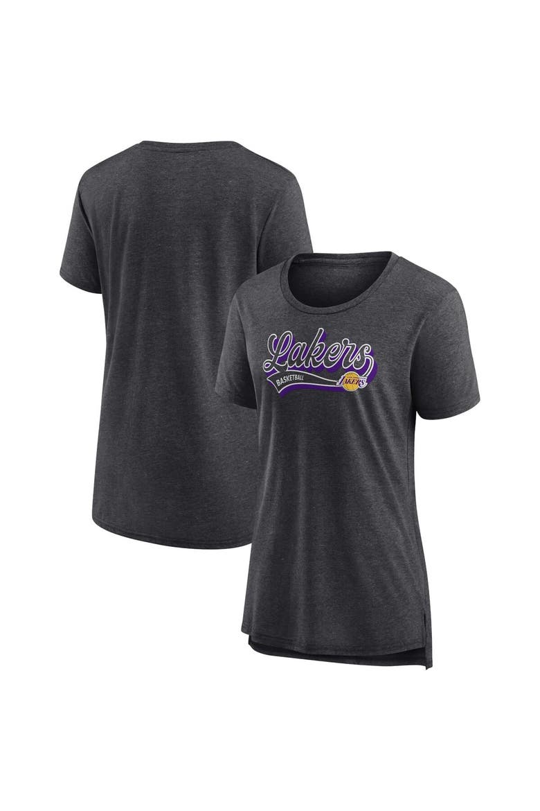 Women's Fanatics Branded Heather Charcoal Los Angeles Lakers League Leader Tri-Blend T-Shirt, Main, color, Heather Charcoal