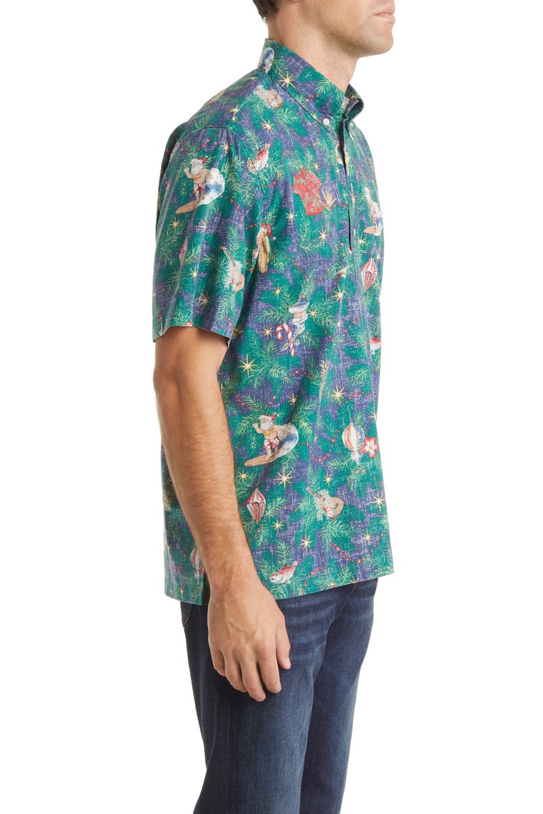 Hawaii Christmas Classic Fit Short Sleeve Button-Down Polo Shirt, Alternate, color, NAVY