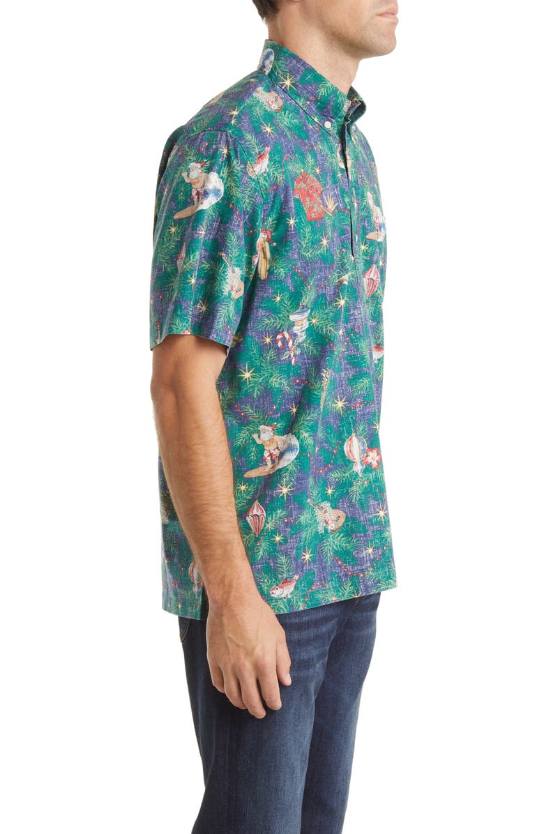 Reyn Spooner Hawaii Christmas Classic Fit Short Sleeve Button-Down Polo Shirt, Alternate, color, 