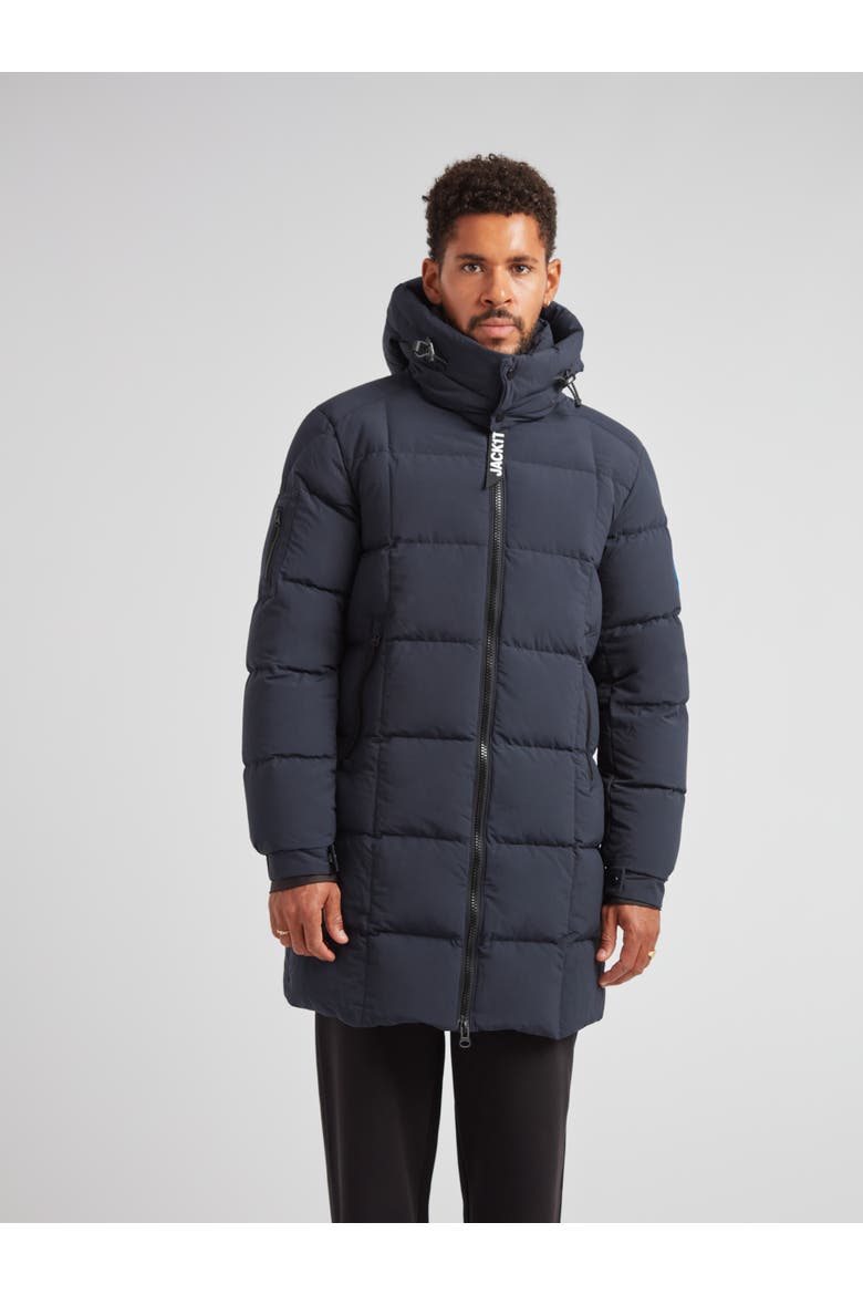 EZ Hooded Boxed Puffer Coat, Main, color, INK/BLACK