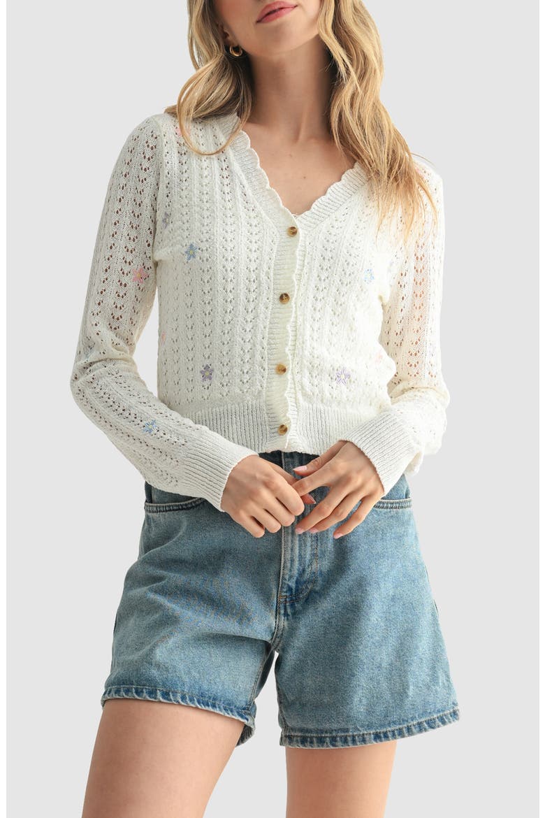 Pointelle Floral Cardigan, Main, color, IVORY