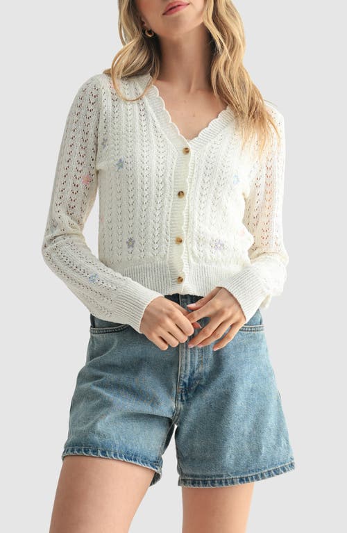 All in Favor Pointelle Floral Cardigan in Ivory 